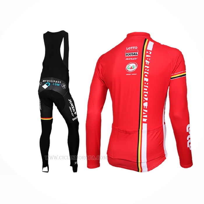 2015 Ropa Ciclismo Lotto Soudal Rojo Blanco Mangas Largas y Culotte Lunga